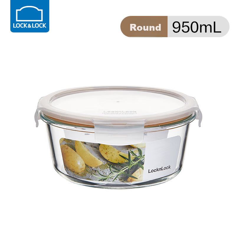 Lock & Lock Microwave-Safe Glass Lunch Box with Lid, Large Capacity Round Food Container for Office Workers, Bento Box