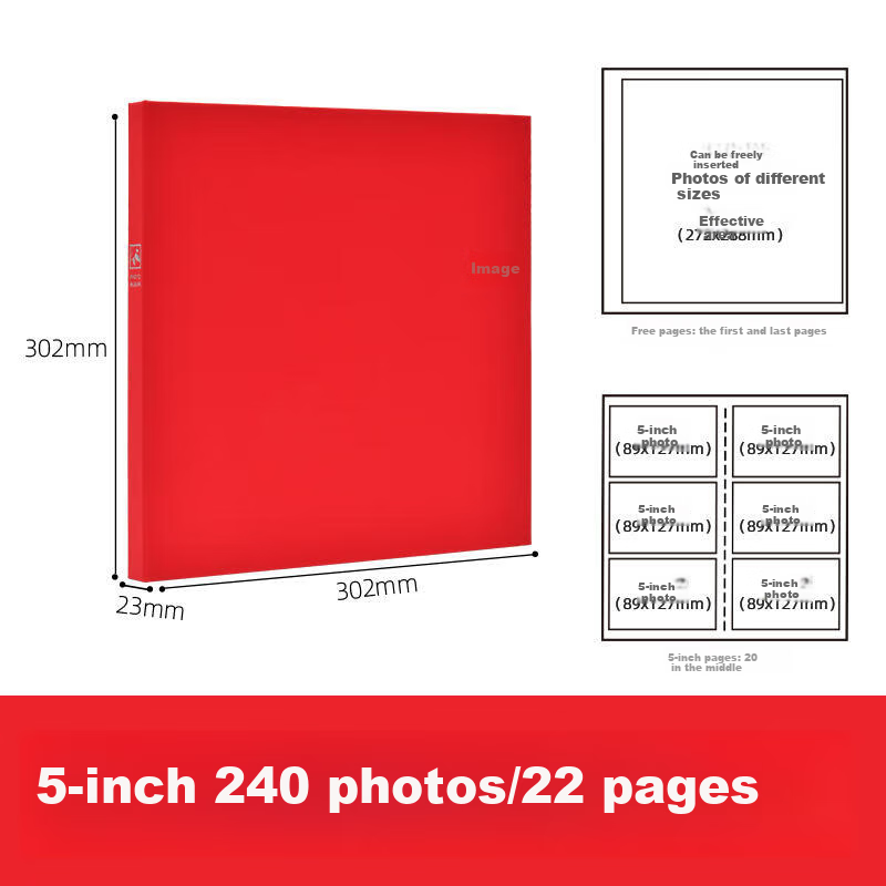 NCL Insert Photo Album 5 Inch 240 Sheets Fabric Photo Album Family Album Children's Couple Large Capacity Red TCPK-6L-240-ER