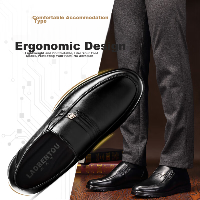 LAORENTOU Leather Shoes, Men's Business Shoes, Slip-On Formal Shoes, Cowhide Dad Shoes, Wear-Resistant Driving Shoes, LJD587, Black, Size 38