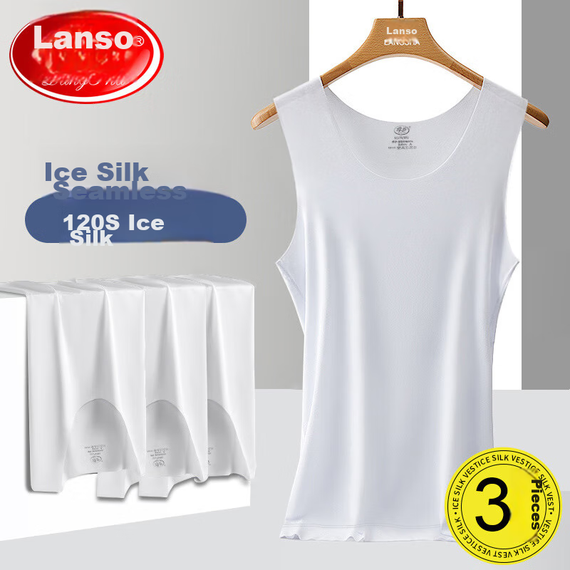 LangSha Ice Silk Tank Top for Men, 7A Grade Antibacterial, Summer Men's Seamless Thin Casual Sports Undershirt, 3-Pack