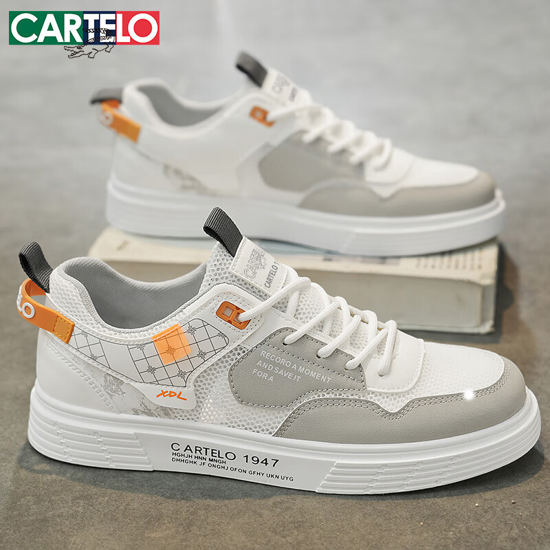 CARTELO Men's Shoes, Spring And Summer Mesh Shoes, Breathable Casual Shoes, Trendy Sports Sneakers for Men, White, Size 44