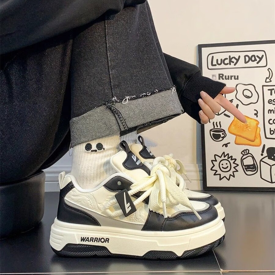 Warrior Women's Thick-soled Sneakers New Year Red Sneakers Fashion Casual Sports Shoes J575Z White/Black 36