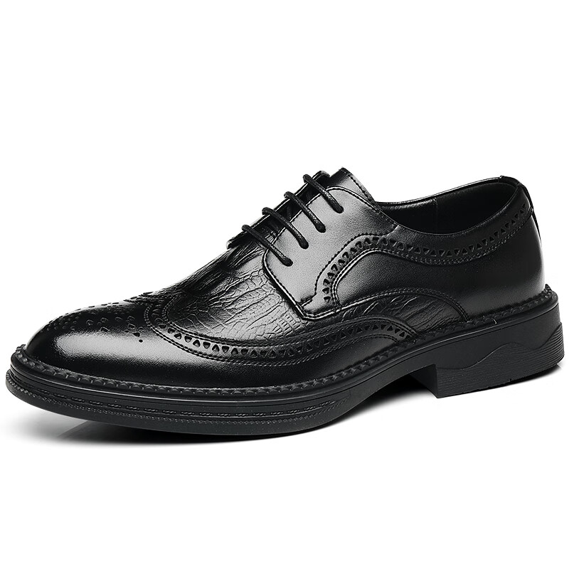 CARTELO Leather Shoes for Men, Cowhide Business Casual Formal Wedding British Brogue Carved Men's Shoes 6533 Black 38