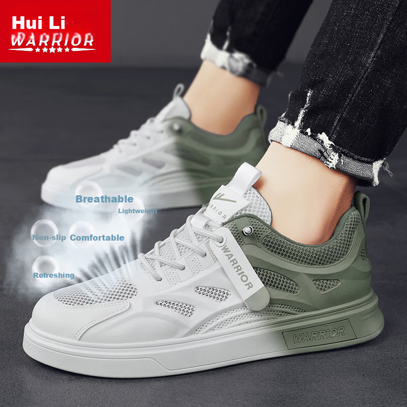 Warrior Men's Shoes 2025 Summer New Men's Mesh Casual Shoes Lightweight Breathable All-match Sneakers Men White 40