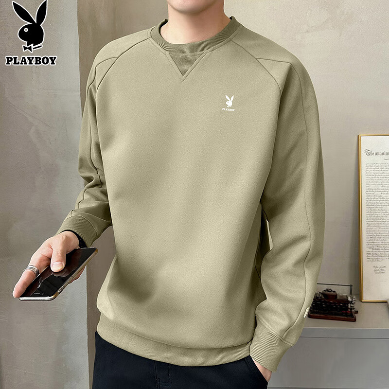 Playboy Sweatshirt for Men, Round Neck, Autumn New Retro Moisture-Wicking Men's Sweatshirt, Long-Sleeve T-Shirt, Casual Loose Undershirt, Men's Clothing