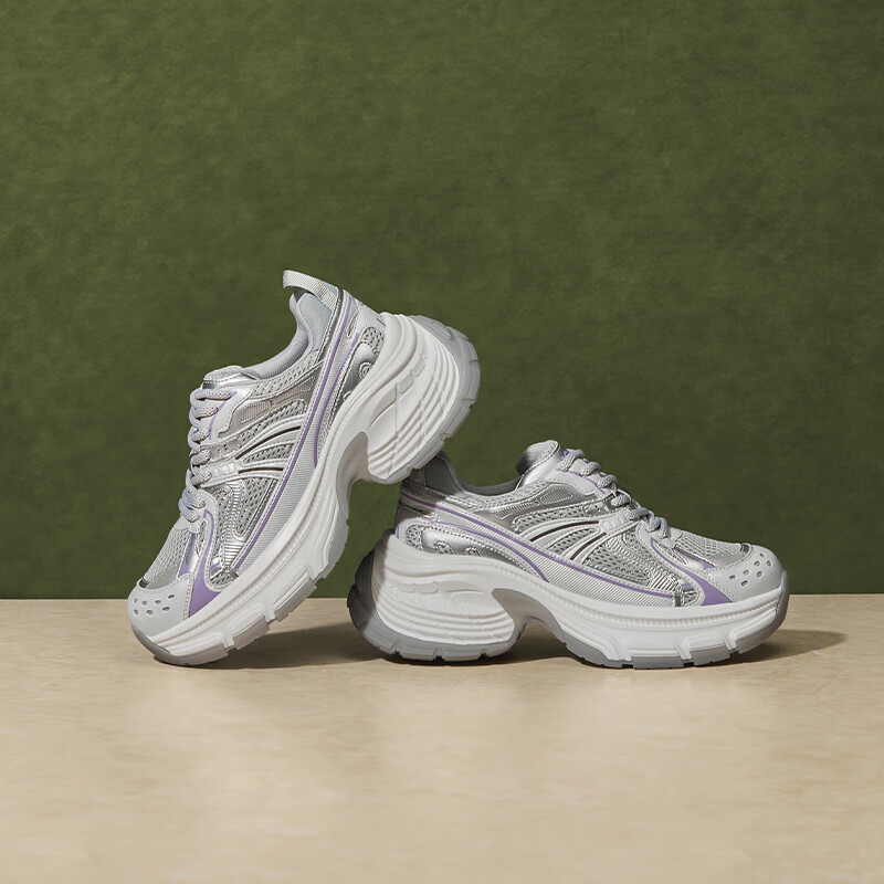 Hongqingting Women's Shoes, Spring And Autumn Mesh Dad Shoes, Thick-Soled Heightening Breathable Sneakers, Casual Sports Shoes, WLB24720, Gray, Size 36