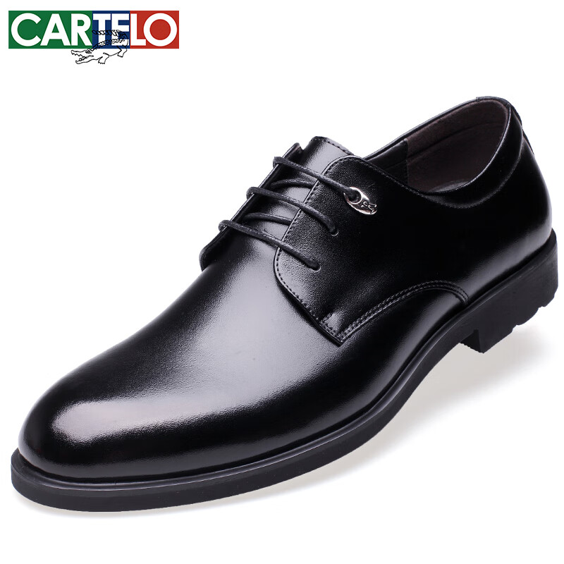 CARTELO British Leather Business Formal Casual Men's Low-Top Lace-Up Large Size Leather Shoes 511, Black, Size 45