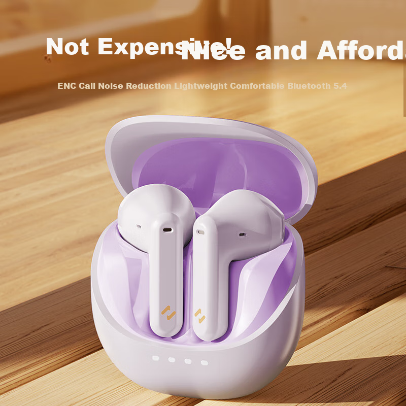 Havit (HAVIT) True Wireless Bluetooth Earbuds Half In-Ear Sports Noise Cancelling Heavy Bass Music Gaming Low Latency Compatible with Huawei Apple Phones E9 Purple