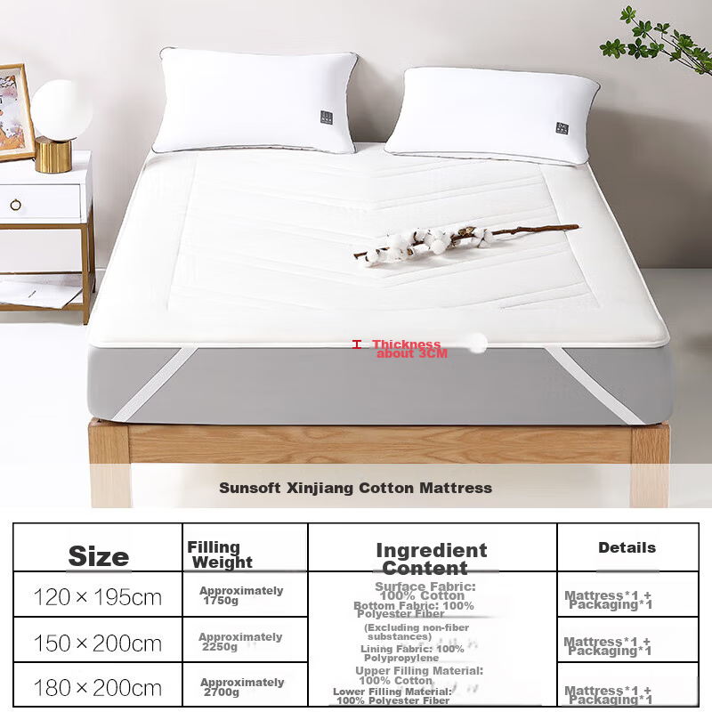 Shuixing Jiafang Xinjiang Cotton Mattress, Foldable Bed Pad, Dormitory Protective Mat, Cotton Wadding Pad, Student Bedding, 120*195cm