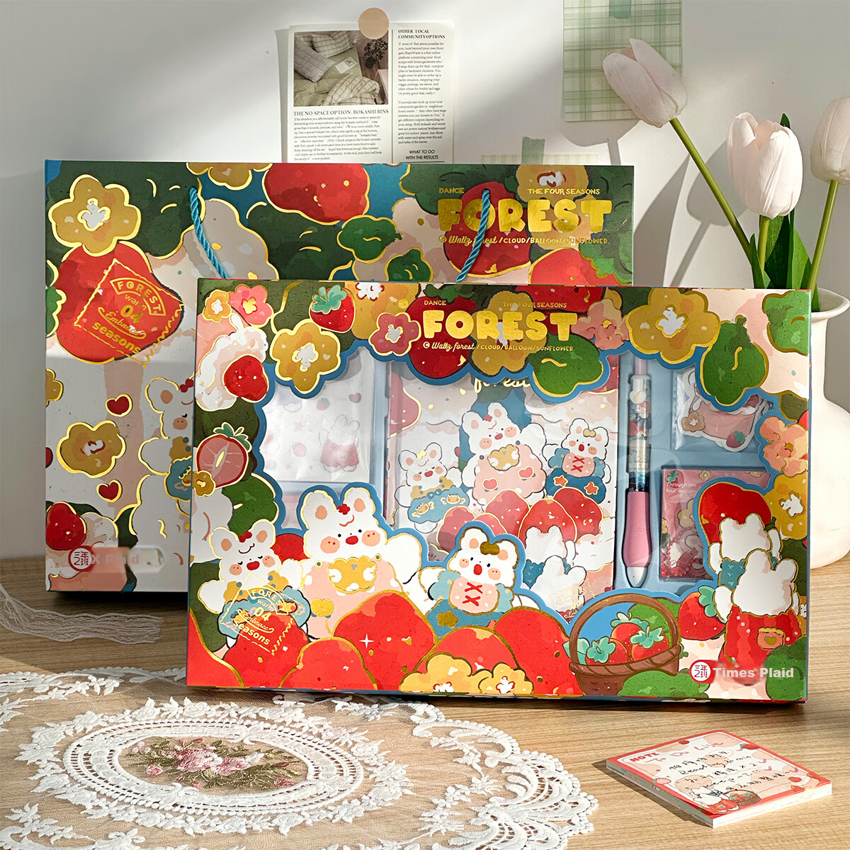 Moonlight Garden Stationery Set Gift Box for Children in Class 3-2, Kids' Primary School Diary Set for Boys and Girls, Birthday Gift, Children's Gift, Back-to-School Gift, Strawberry Feast