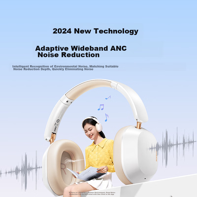 Lulian HiTune Max5c Dual Gold Standard Certified Over-Ear Bluetooth Headphones with Adaptive Noise Cancellation, Bluetooth 5.4 Wireless Earphones, 75-Hour Long Battery Life, Compatible with Apple, Hua