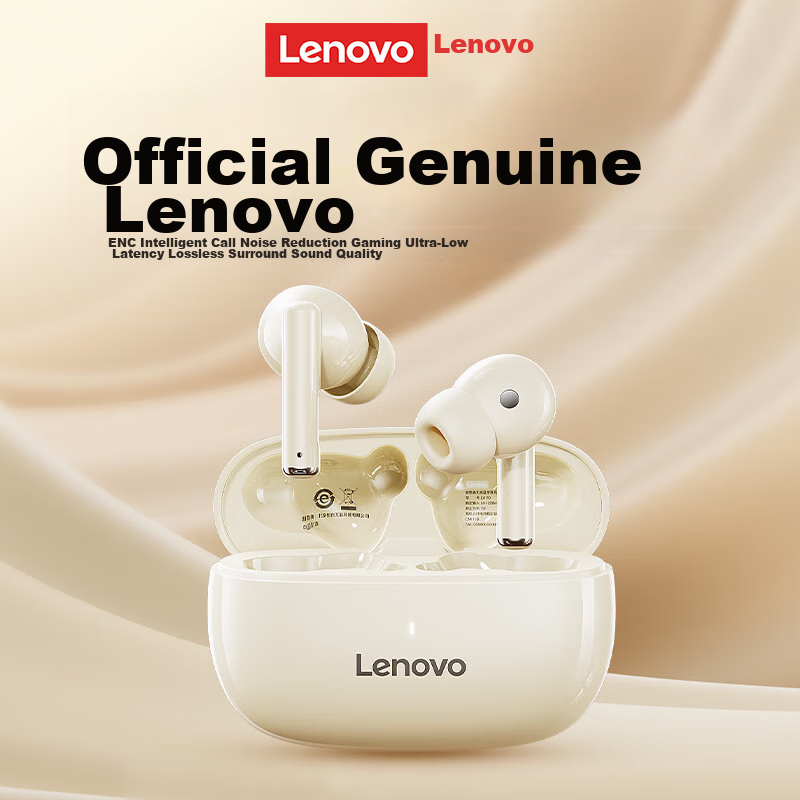 Lenovo True Wireless Bluetooth Earbuds, Semi In-Ear Bluetooth 5.4 Wireless Noise-Cancelling Sports Earphones, Compatible with Apple, Huawei, Xiaomi Phones, TA210 Moon Rock White