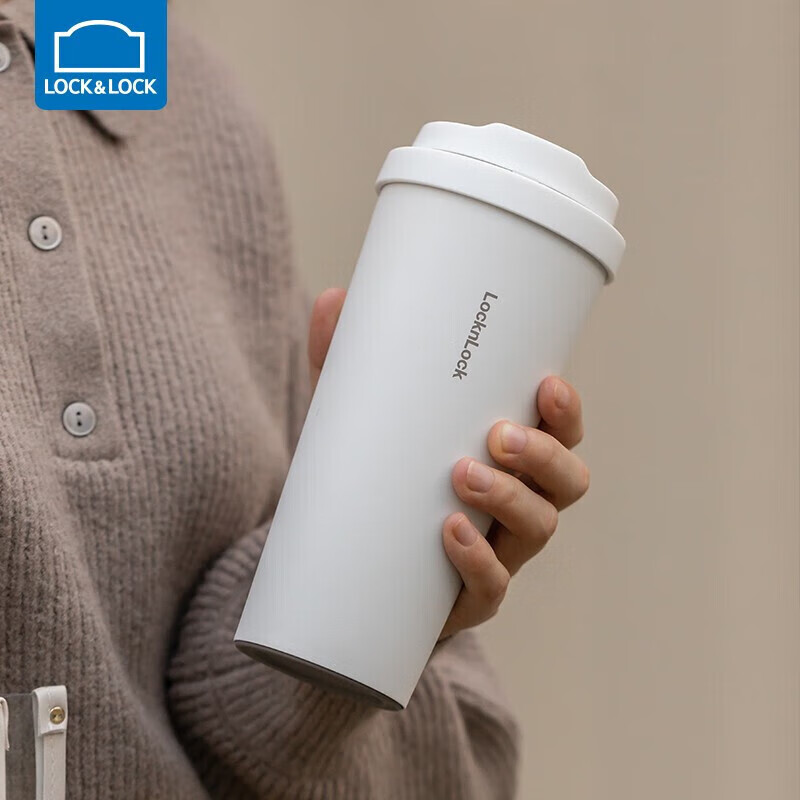LOCK&LOCK Insulated Mug, Meets Your Energy, Keeps Hot And Cold, Coffee Cup with Pop-Up Lid, Stylish Water Bottle for Men And Women, 550ML, White