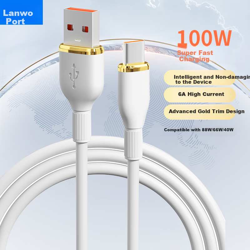LENVOG Type-C Data Cable for 100W/66W Huawei 6A Super Fast Charging Cable Mate60/50/30/P70 Honor Xiaomi 1m Gold White