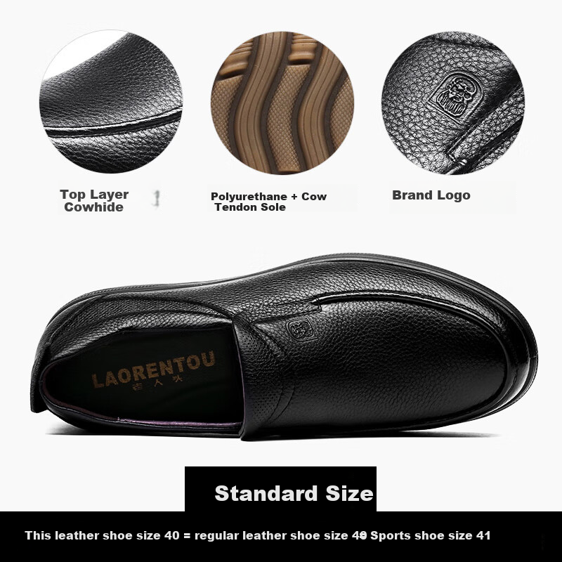 LAORENTOU Men's Cowhide Slip-on Business Casual Shoes with Cow Tendon Sole Wear-resistant and Non-slip Men's Single Shoes 922986 Black 40
