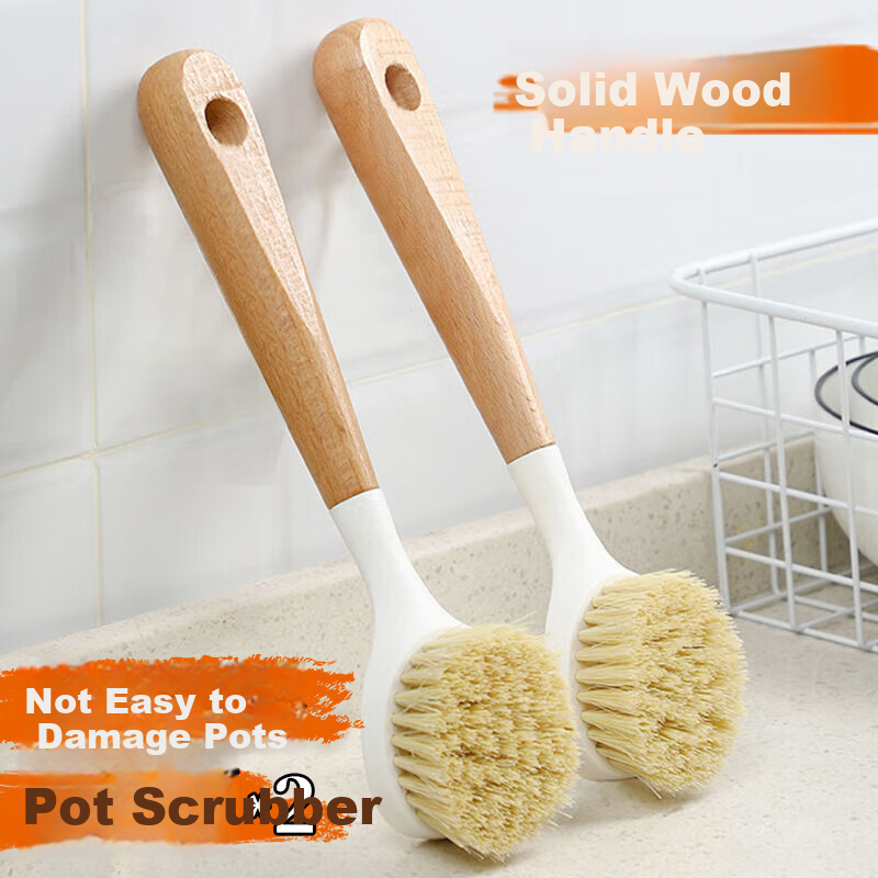 Xijie Pot Scrubber, Kitchen Cleaning Brush, Long Handle Degreaser, Non-Stick Cleaning Brush for Home Use, 2-Pack