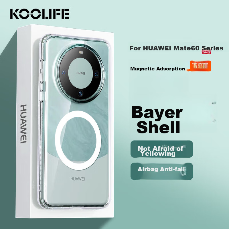 KOOLIFE Compatible with Huawei Mate 60 Phone Case, Full Coverage Magnetic Wireless Charging, Huawei Protective Cover, German Bayer Material, Transparent Silicone Case with Air Cushion