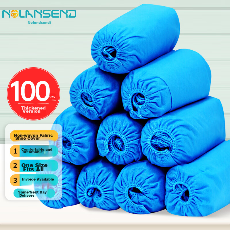 Nuolanshendi Non-Woven Shoe Covers, Indoor Breathable Dust-Proof Foot Covers, Disposable Thickened Shoe Covers, Wear-Resistant Non-Slip, 100 Pieces, One Size Fits All