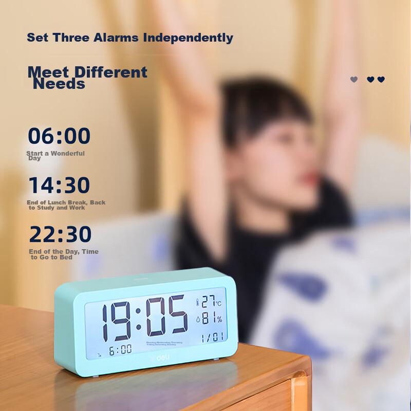 Deli Multifunctional Electronic Alarm Clock, Student And Children's Wake-Up Devi...