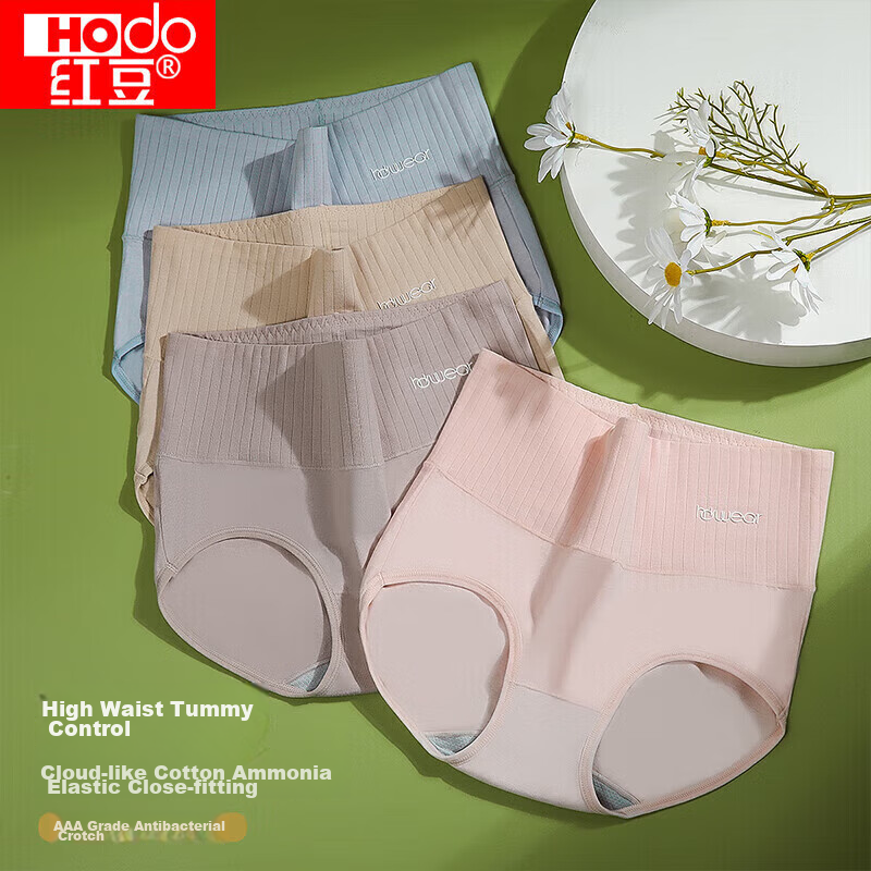 Hongdou Women's Antibacterial High-Waist Tummy Control Cotton-Modal Blend Stripe...