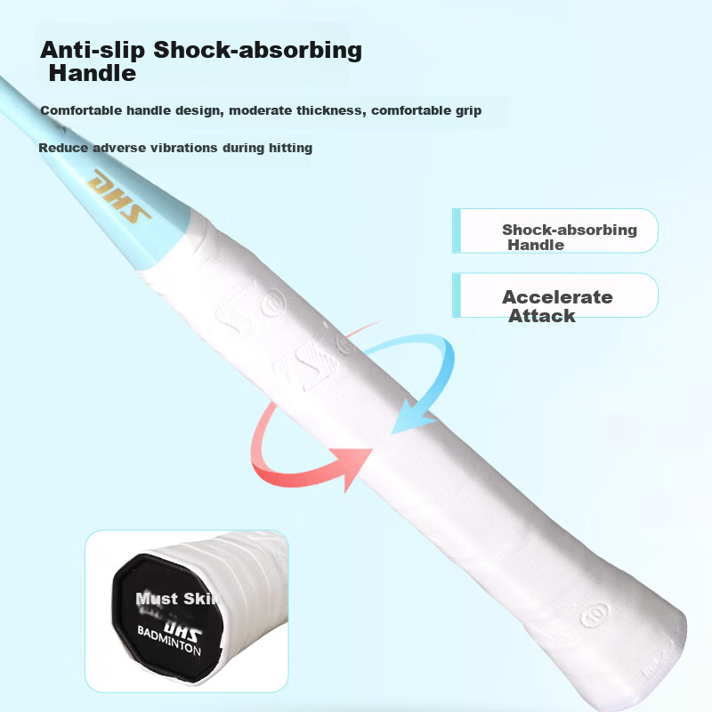 DHS Badminton Racket Set with Hand Grip and Shuttlecock, Deep Groove Durable Tou...