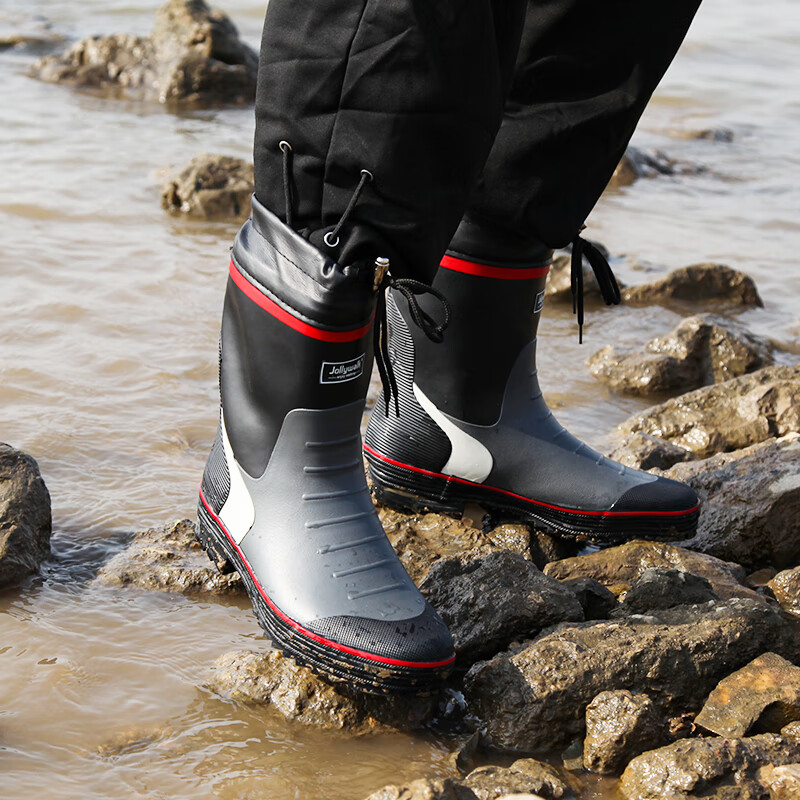 Jolly Walk Mid-Calf Rain Boots for Men, Waterproof Fishing Boots, Rubber Oversho...