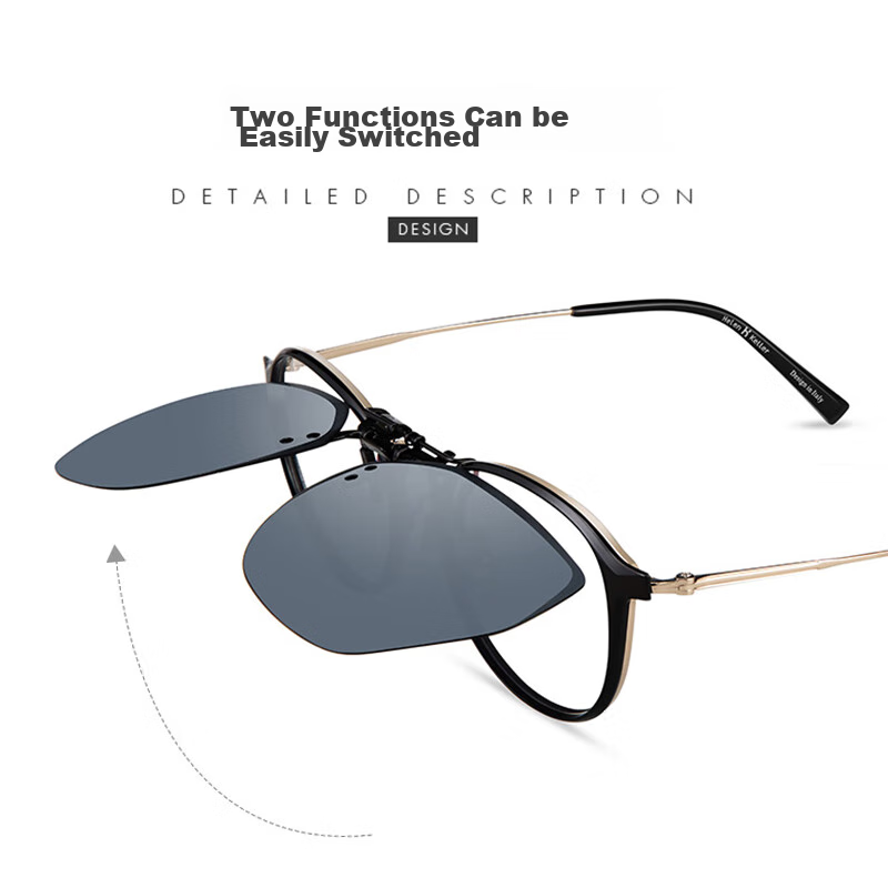 Helen Keller sunglasses clip-on for men and women, geometric large frame clip-on...