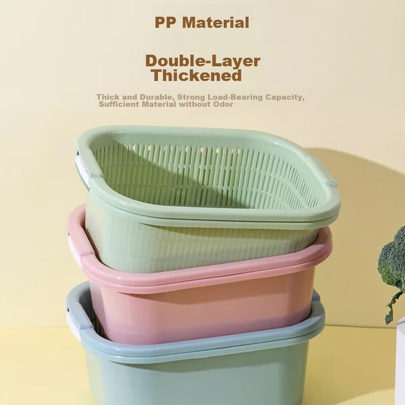 Deepor Double-layer Hollowed-out Vegetable Washing Basket, Fruit Draining Basket...