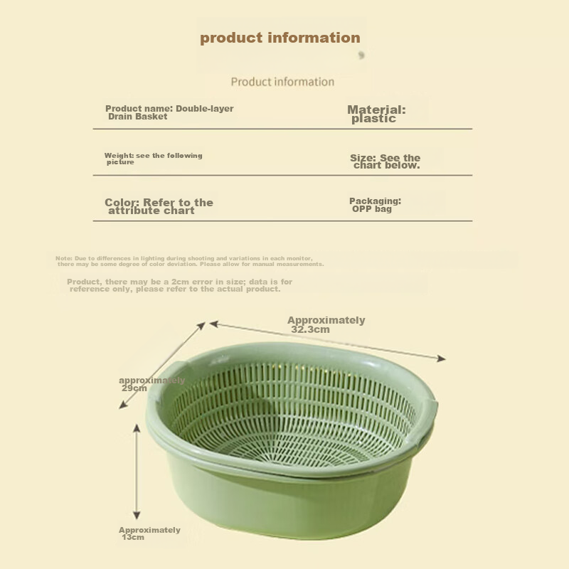 Deepor Double-layer Hollowed-out Vegetable Washing Basket, Fruit Draining Basket...