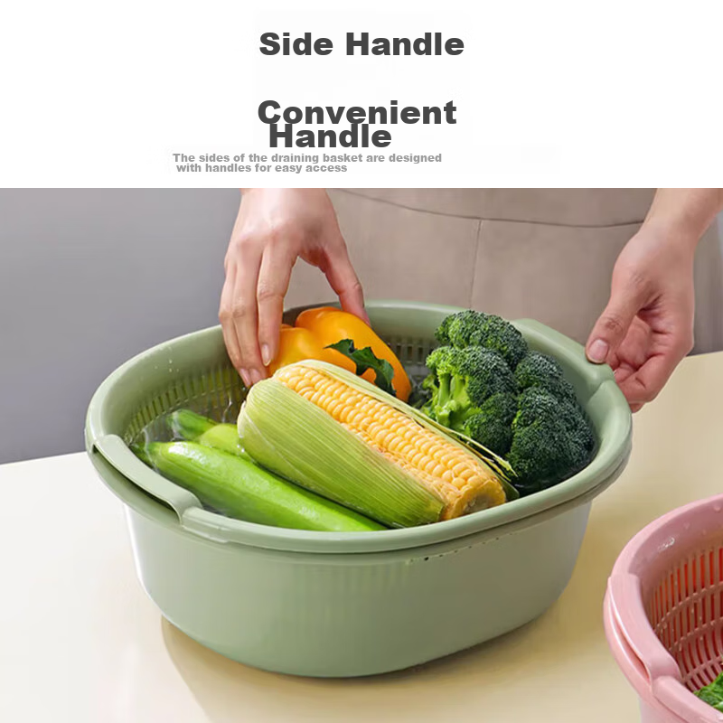 Deepor Double-layer Hollowed-out Vegetable Washing Basket, Fruit Draining Basket...