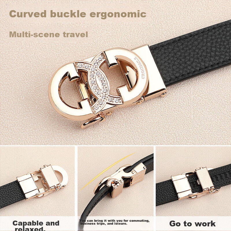 Crocodile Leather Women's Belt with Automatic Buckle, Fashionable Casual Versati...