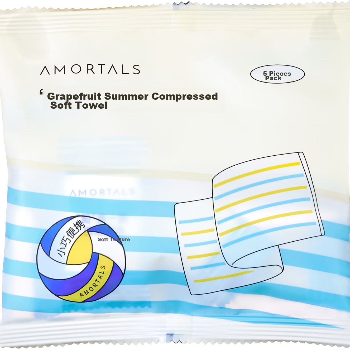 AMORTALS "Ying" Off A Summer Travel Bag, Compressed Soft Towel, Face Towel, Disp...