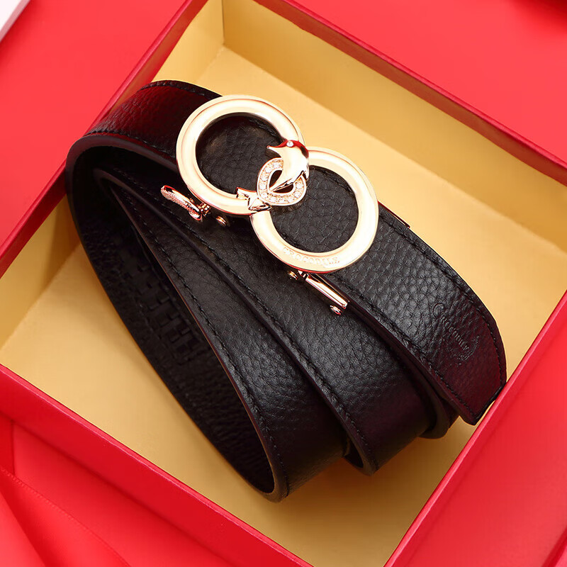 Crocodile Leather Women's Belt, Double-Ring Automatic Buckle, Simple Top-Grain C...
