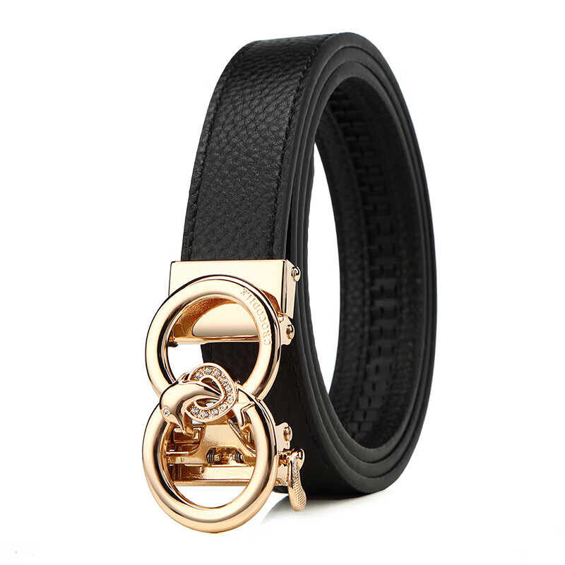 Crocodile Leather Women's Belt, Double-Ring Automatic Buckle, Simple Top-Grain C...