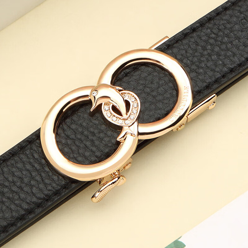 Crocodile Leather Women's Belt, Double-Ring Automatic Buckle, Simple Top-Grain C...