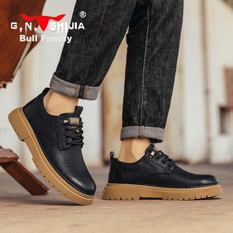 Gongniushijia Men's Shoes, Business Casual Bulbous Leather Shoes, British Style...
