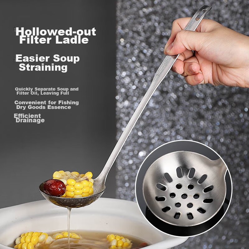 Guangyi 304 Stainless Steel Soup Ladle And Strainer Set, Thickened Stainless Ste...