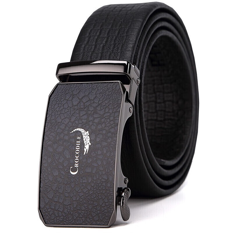 Crocodile Logo Men's Belt with Automatic Buckle, Crocodile Pattern Top-Grain Lea...