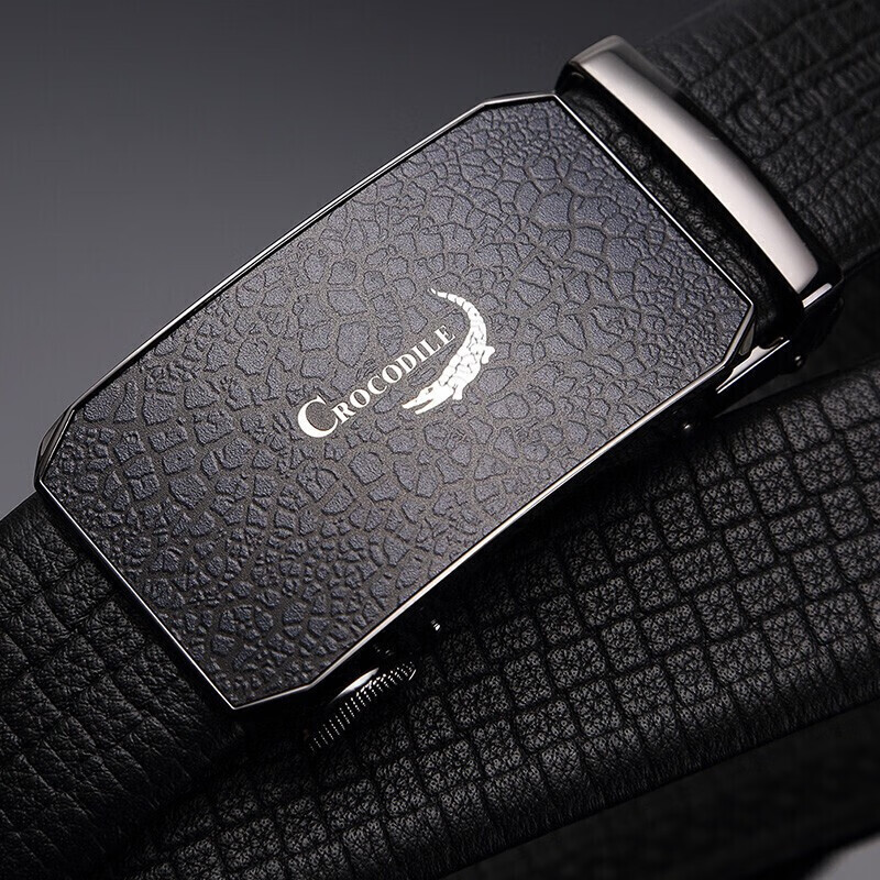 Crocodile Logo Men's Belt with Automatic Buckle, Crocodile Pattern Top-Grain Lea...