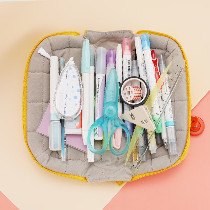 KOKUYO Student Office Storage Bag Pillow Case Polyester Canvas Pencil Case, Yell...