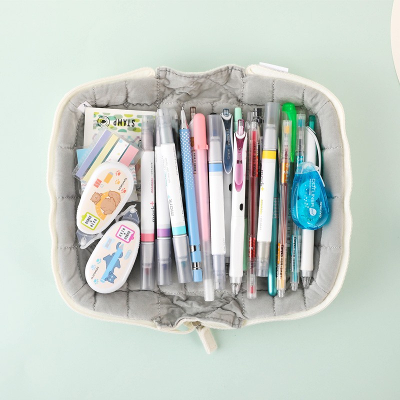 KOKUYO Student Office Storage Bag Pillow Case Polyester Canvas Pencil Case, Beig...