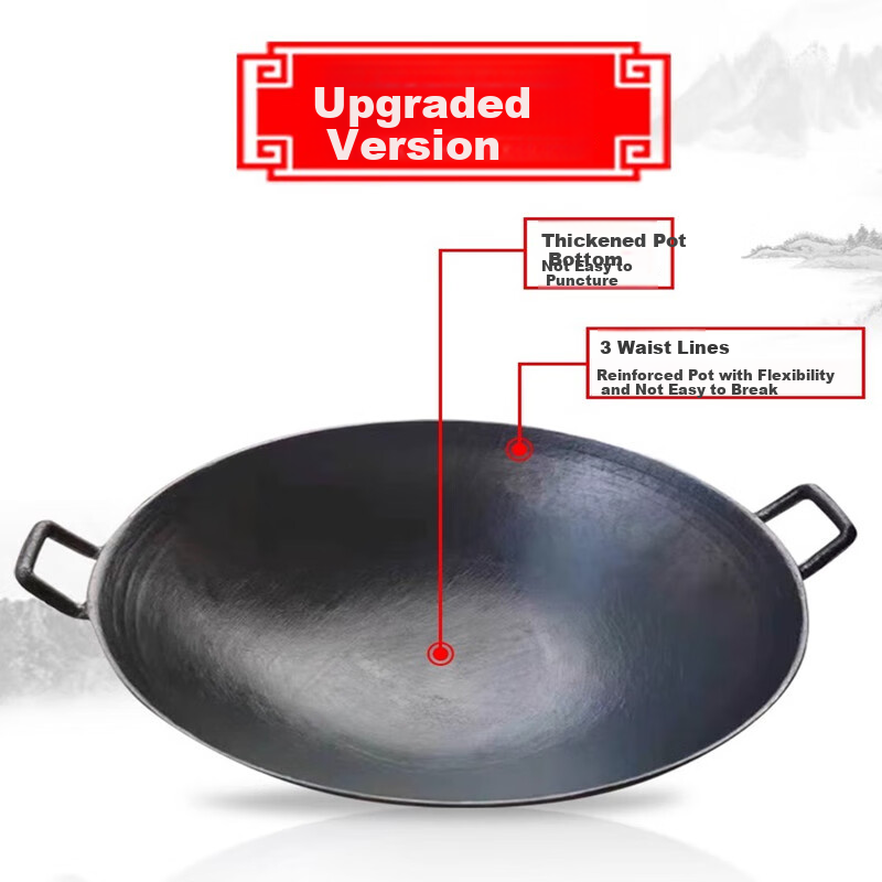 Hangge Era Traditional Old-Fashioned Double-Handled Cast Iron Wok Uncoated Iron...