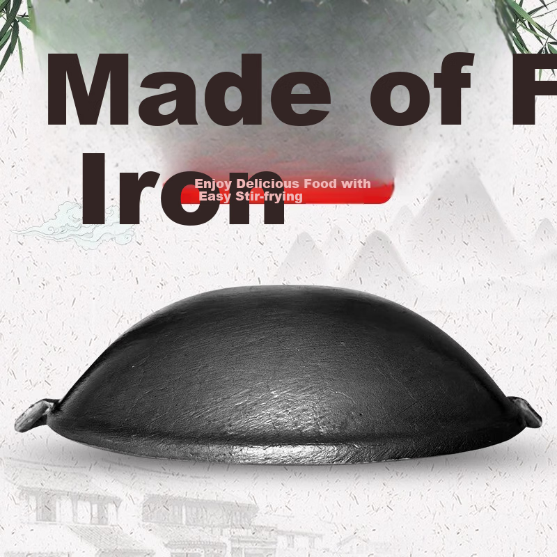 Hangge Era Traditional Old-Fashioned Double-Handled Cast Iron Wok Uncoated Iron...