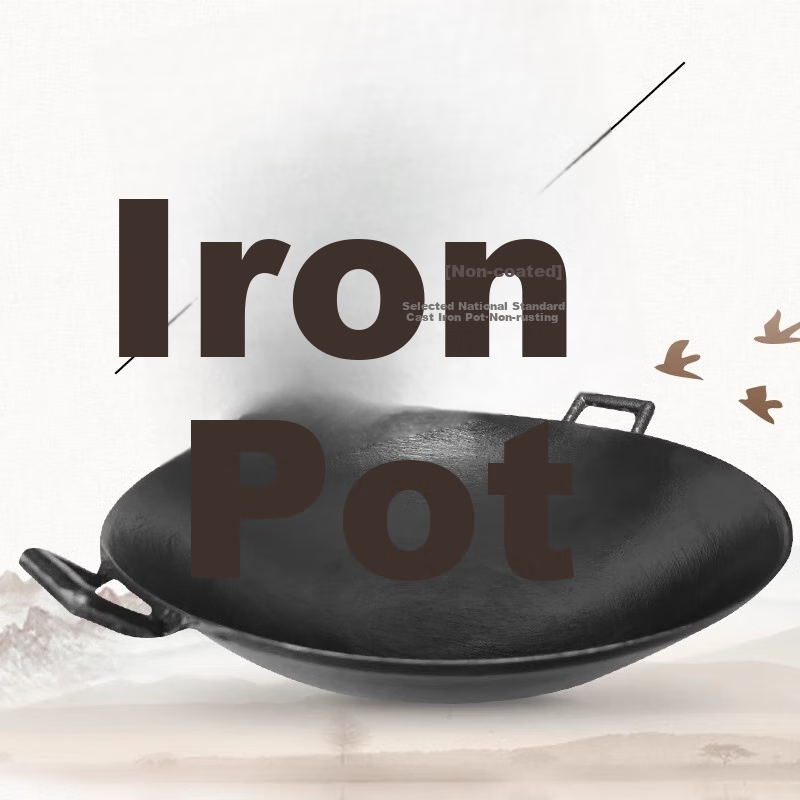 Hangge Era Traditional Old-Fashioned Double-Handled Cast Iron Wok Uncoated Iron...