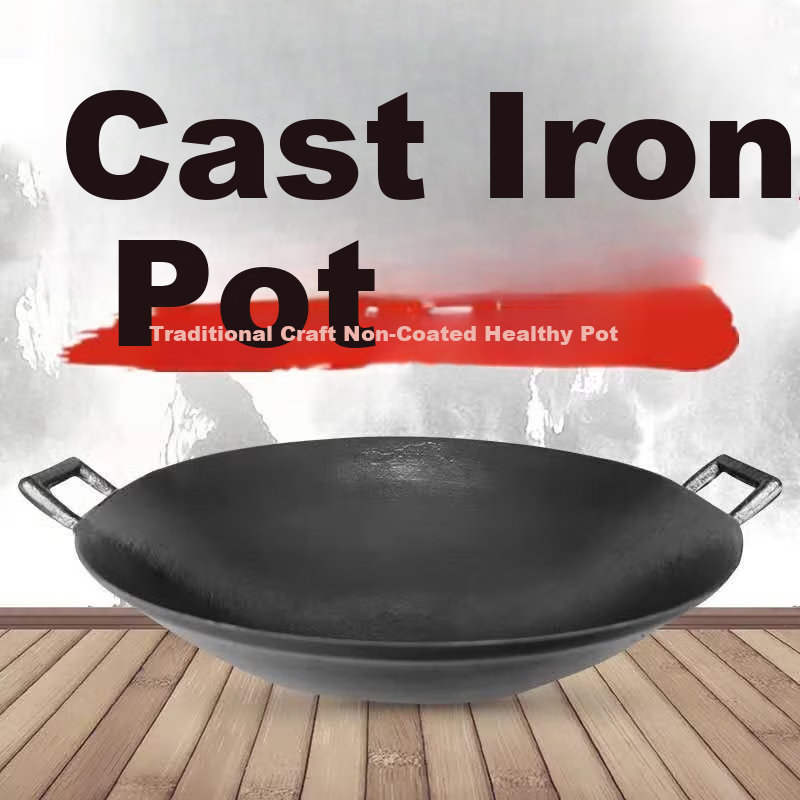 Hangge Era Traditional Old-Fashioned Double-Handled Cast Iron Wok Uncoated Iron...