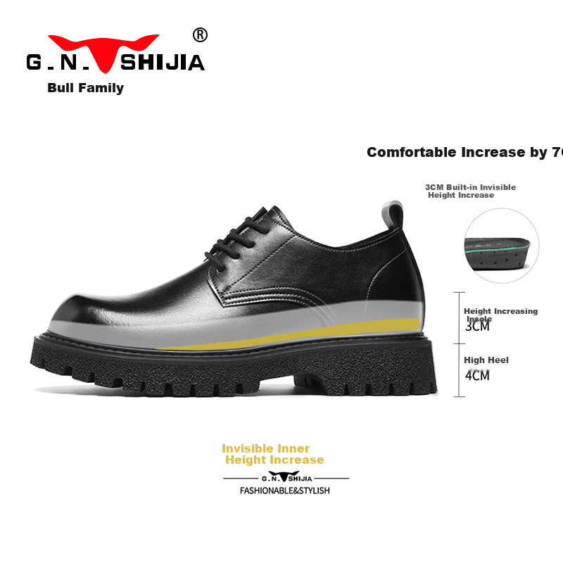 Bull Family Men's Casual Leather Martin Boots British Style Increased Head Work...