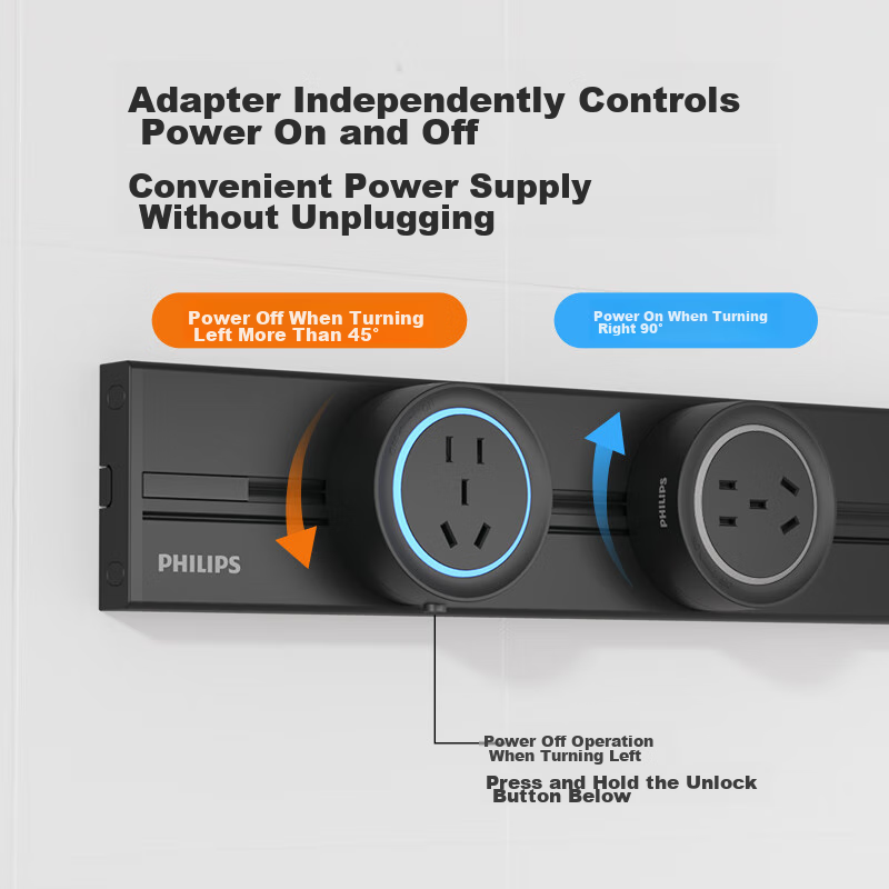 Philips Surface-Mounted Track Socket, Mobile Sliding Track Socket for Sideboard,...