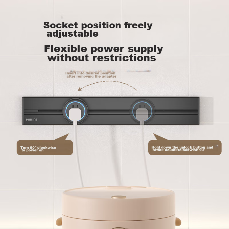 Philips Surface-Mounted Track Socket, Mobile Sliding Track Socket for Sideboard,...
