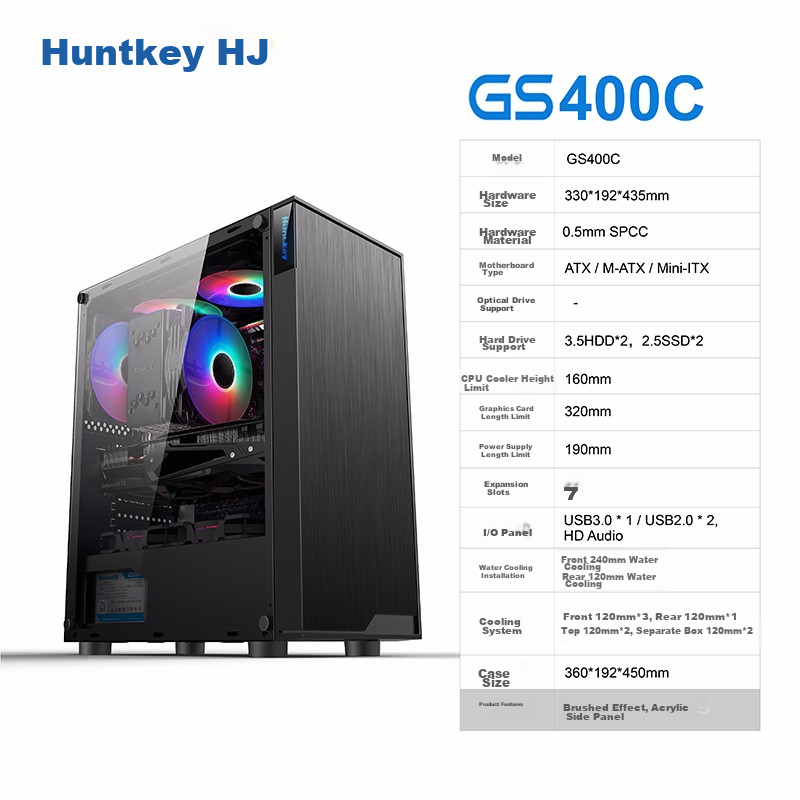 Huntkey GS400C Black Case (Side Panel Window/ATX Compatible/Wide Gaming Computer...