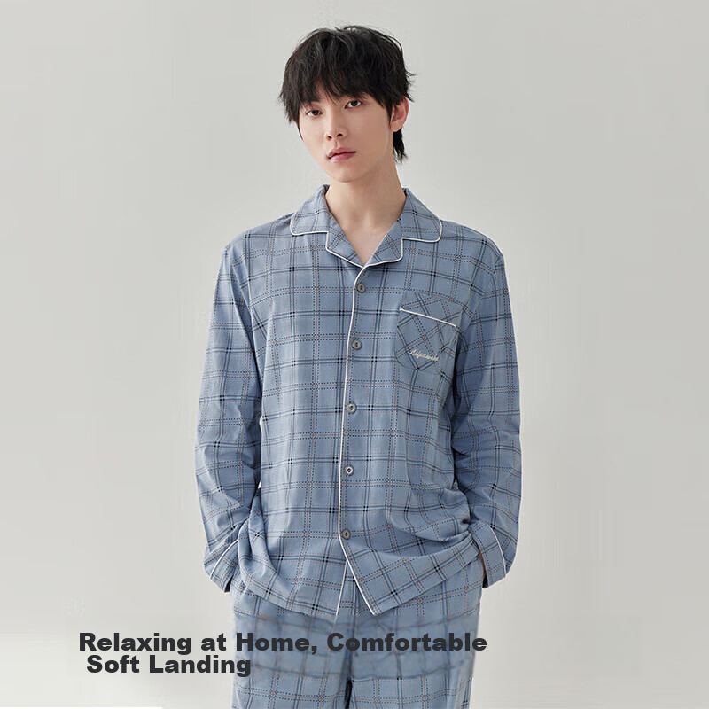 HLA Men's Pajamas, Pure Cotton, Turn-Down Collar, Cardigan, Comfortable, Suitabl...